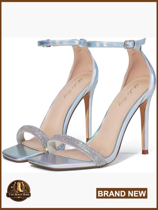 Shoes - Stiletto Heels Square Open Toe Ankle Strap High Heeled Sandals 4 Inch